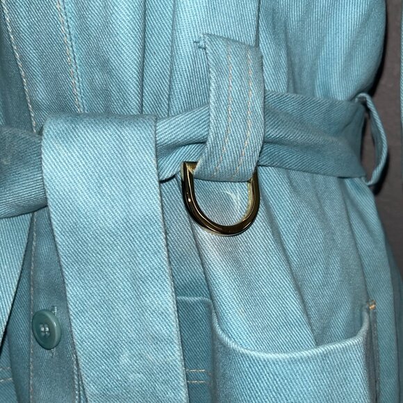 STINE GOYA TURQUOISE DENIM BUTTON FRONT BELTED SHIRT DRESS - EUC - EXTRA SMALL - Picture 4 of 13